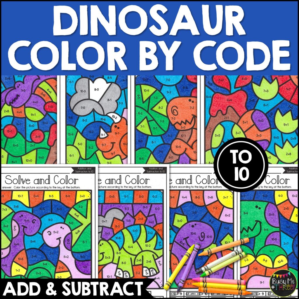 Dinosaur Color by Code Addition Subtraction to 10 - Teaching Ideas Made ...
