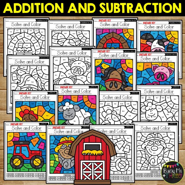 Farm Color by Code Addition Subtraction to 20 - Teaching Ideas Made Easy