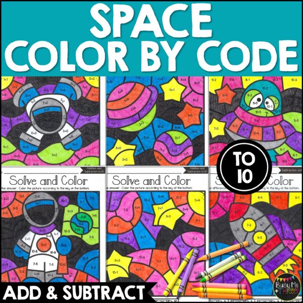 Space Color by Code Addition Subtraction to 10 - Teaching Ideas Made Easy