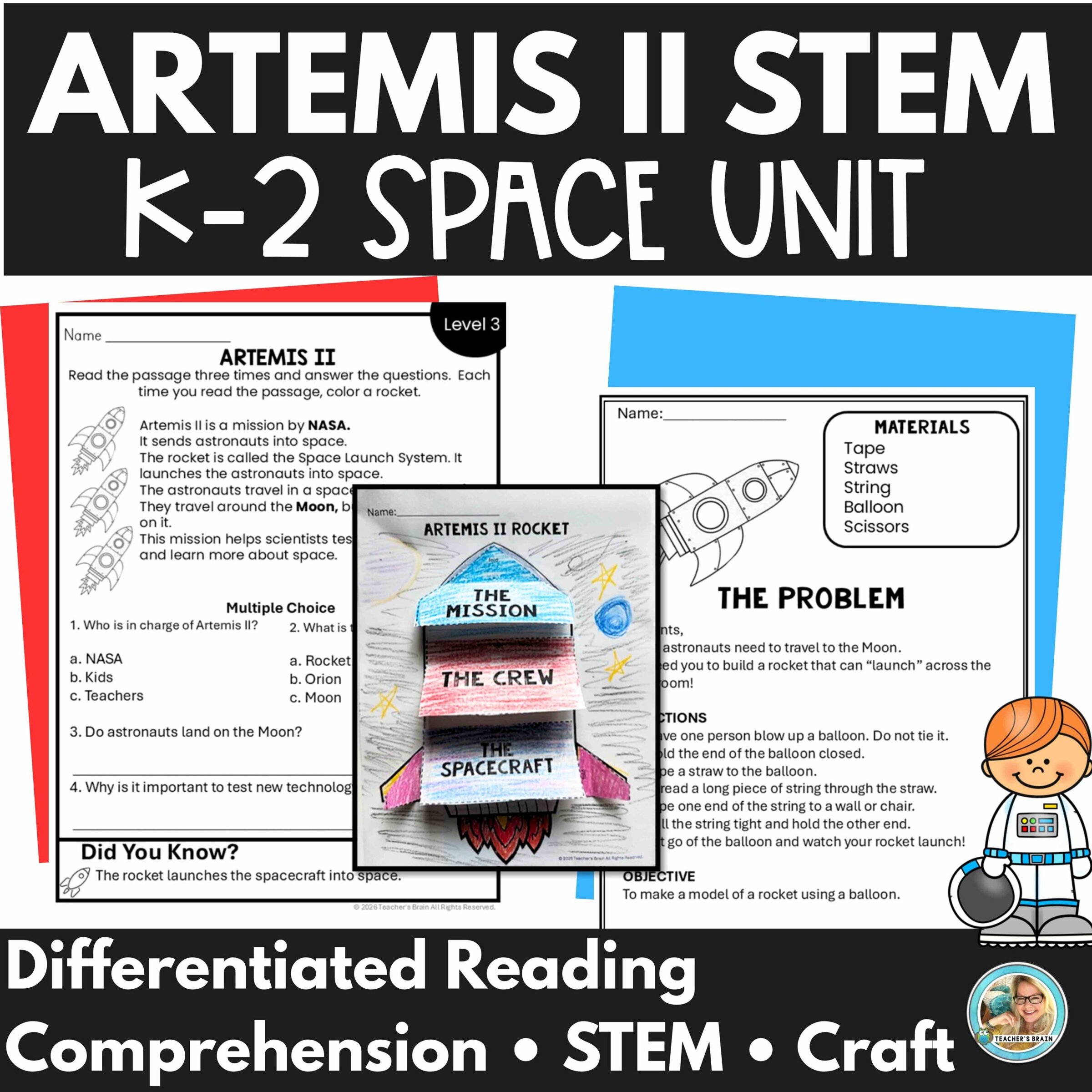 Artemis II STEM Unit K–2 | Space Activities, Reading Comprehension, Rocket Craft
