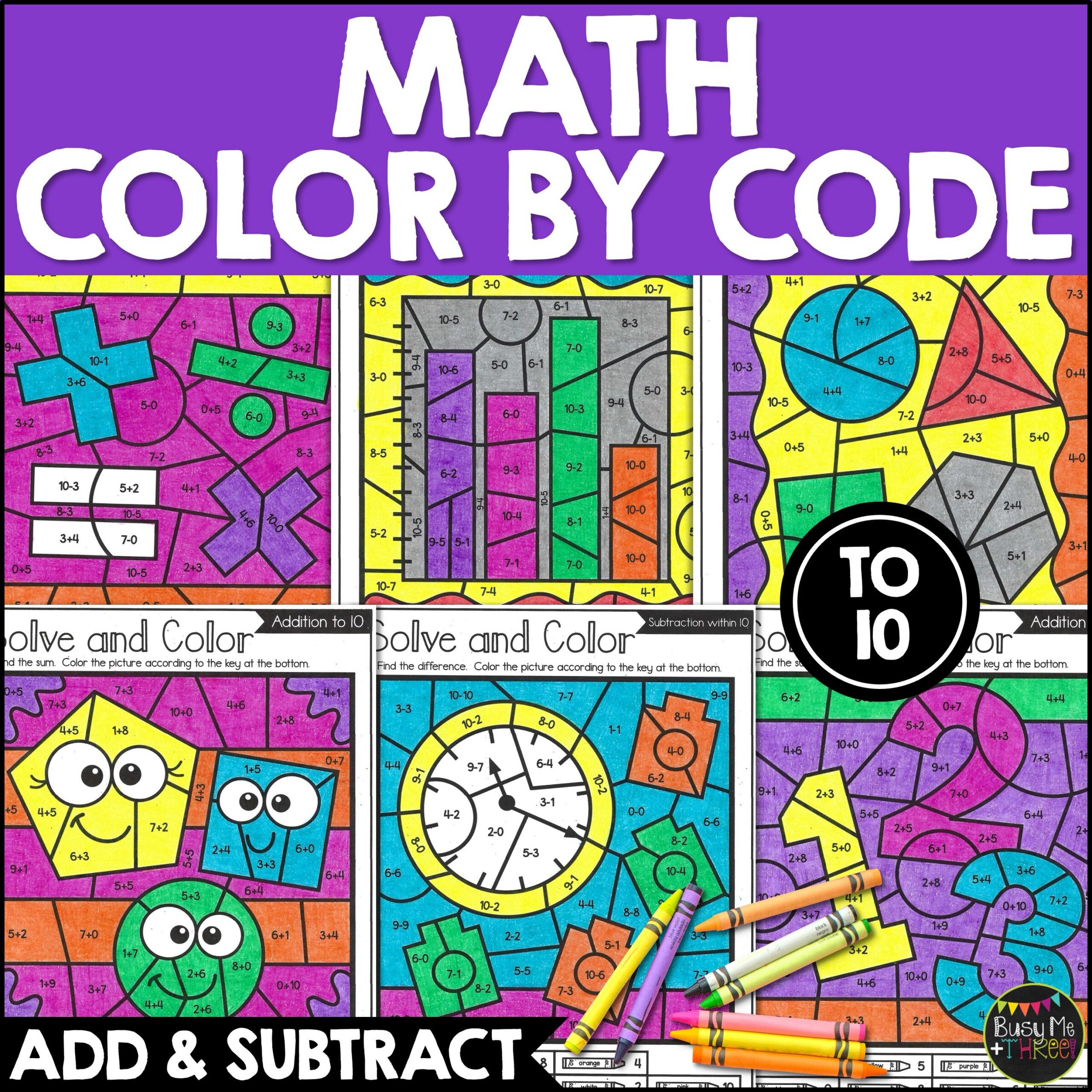 Back to School Math Color by Code Addition Subtraction