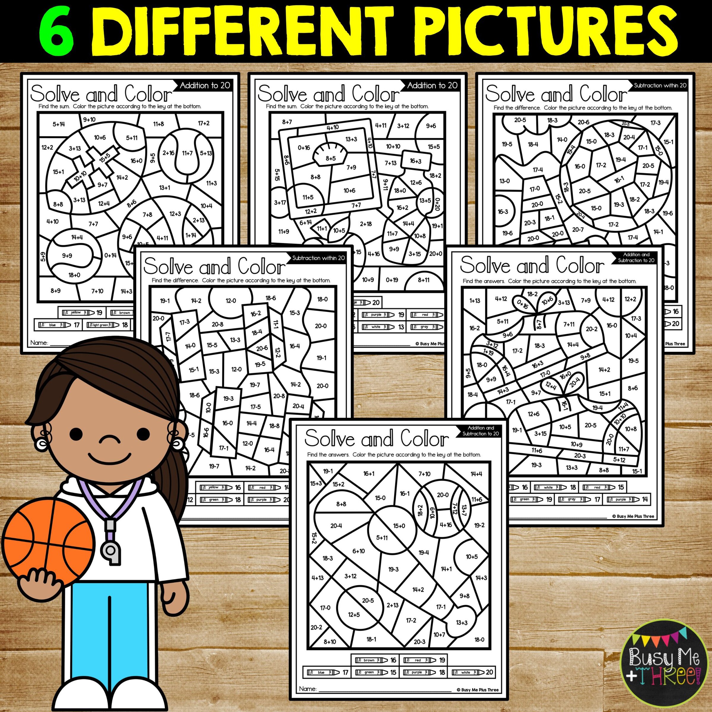 Gym Math Color by Code Addition and Subtraction to 20 Activities - Image 2
