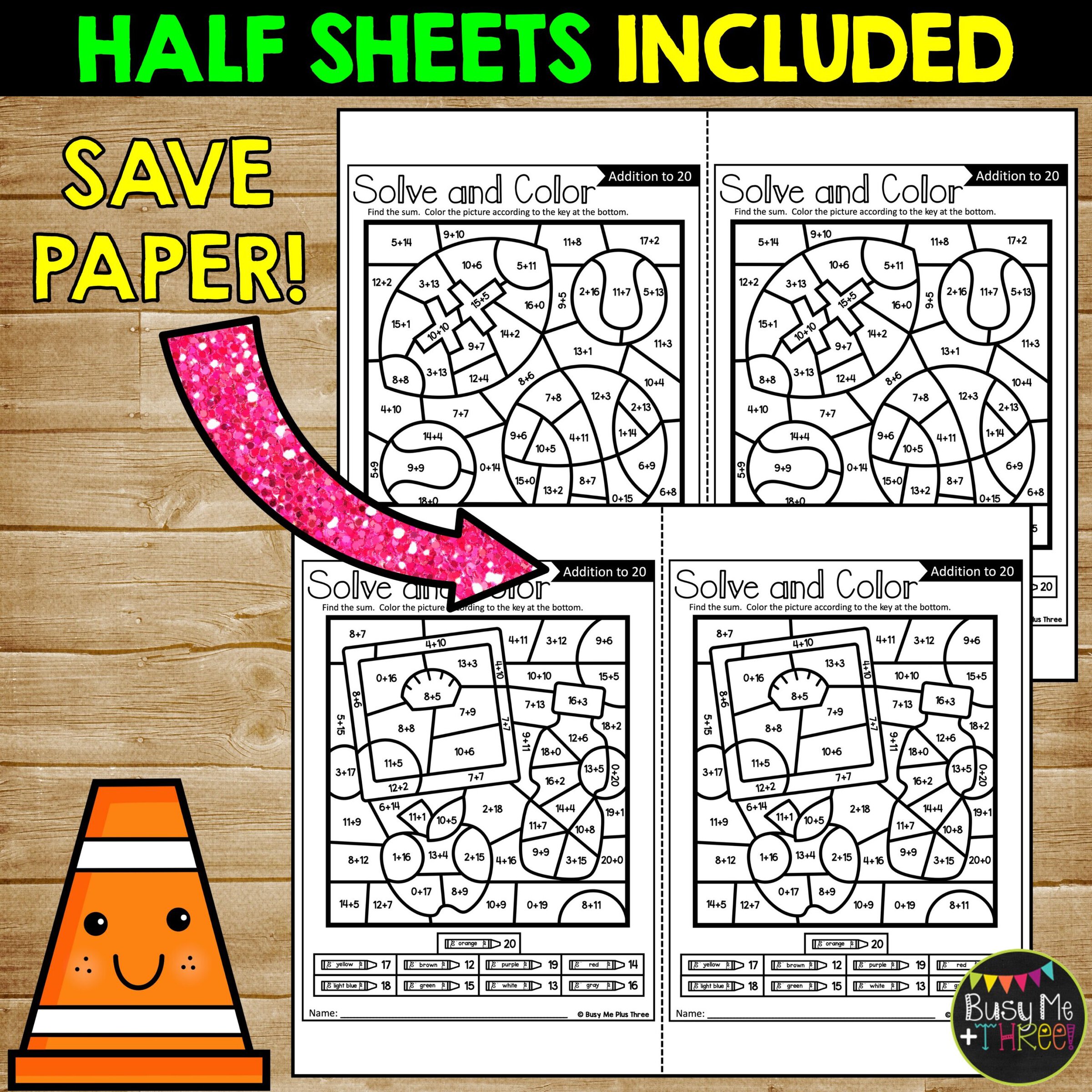 Gym Math Color by Code Addition and Subtraction to 20 Activities - Image 3