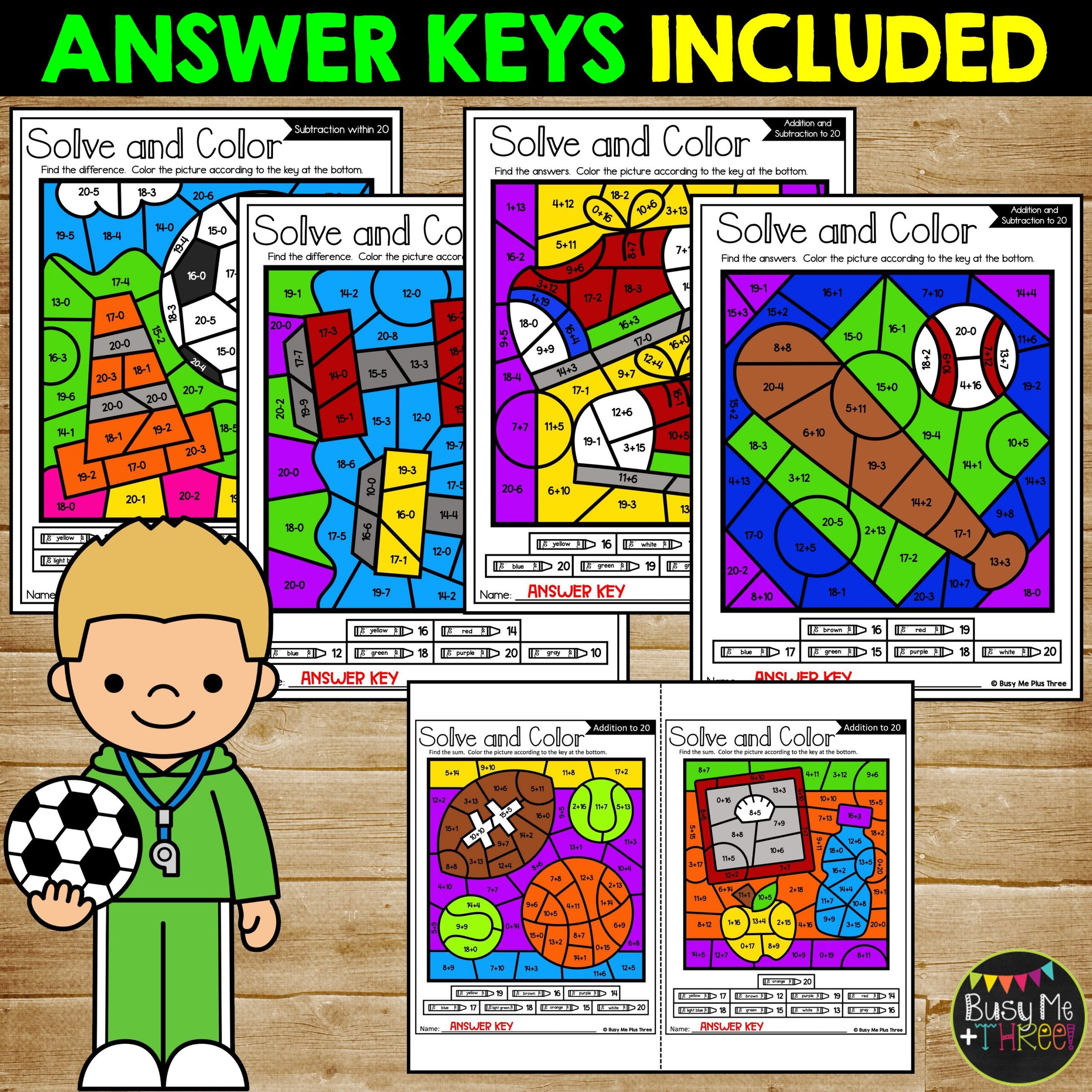 Gym Math Color by Code Addition and Subtraction to 20 Activities - Image 4
