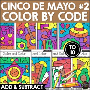 Cinco de Mayo Color by Code Addition Subtraction to 10 K-1