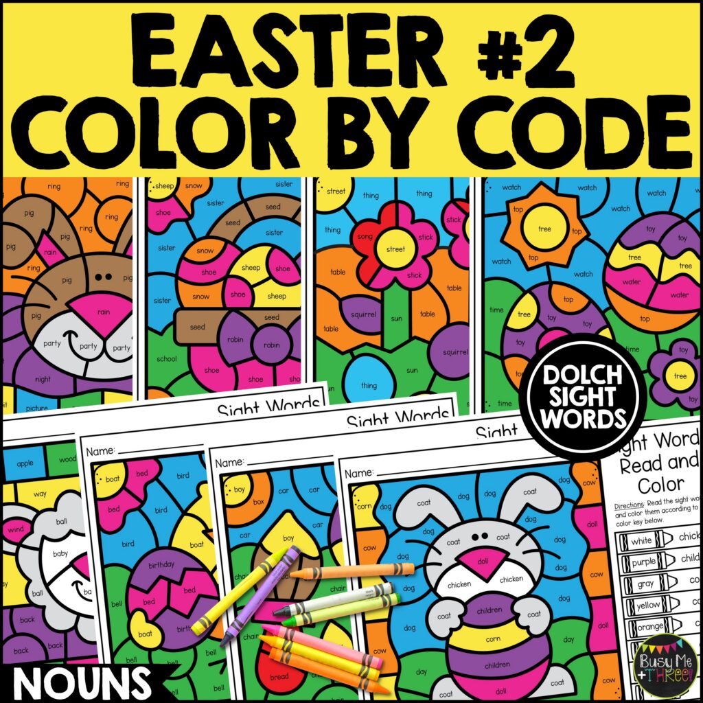 Easter Color by Code Dolch Sight Words Nouns K-2 - Teaching Ideas Made Easy