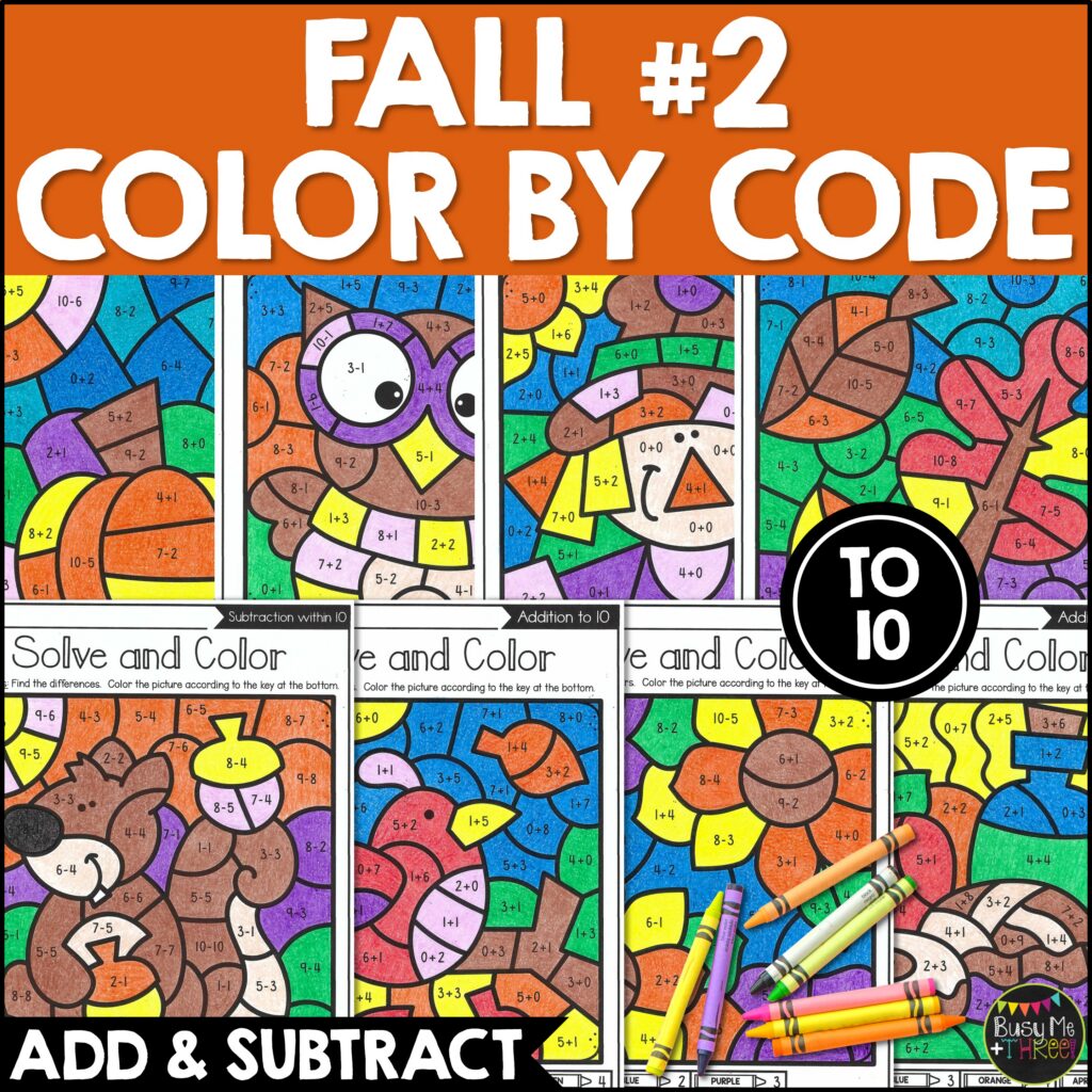 Fall Color by Number Math Activities K-2 - Teaching Ideas Made Easy