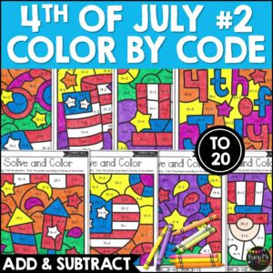 4th of July Color by Number Addition Subtraction to 20