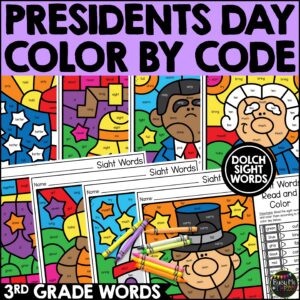 3rd Grade Dolch Sight Words Presidents Day Color by Code