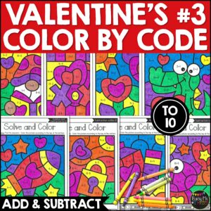 Valentine's Day Color by Code to 10 Addition Subtraction K-1