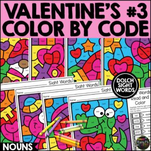 Valentine's Day Color by Code Sight Word Nouns K-2
