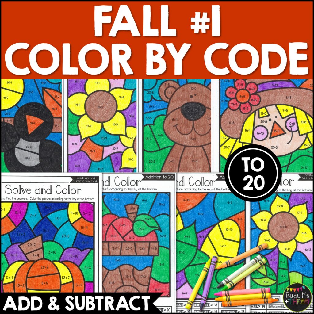Fall Color by Code Addition Subtraction to 20 - Teaching Ideas Made Easy