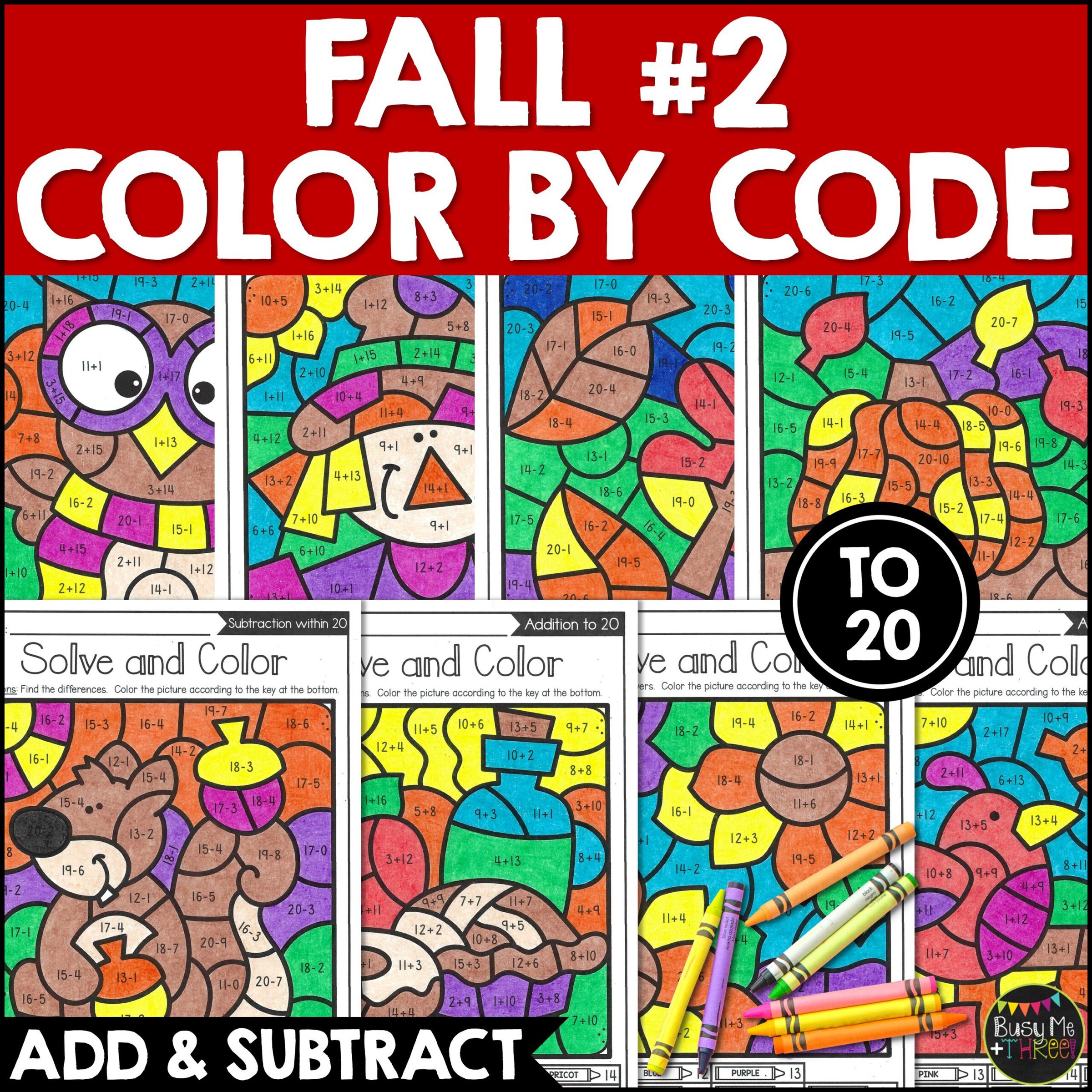 Fall Color by Code Addition Subtraction to 20