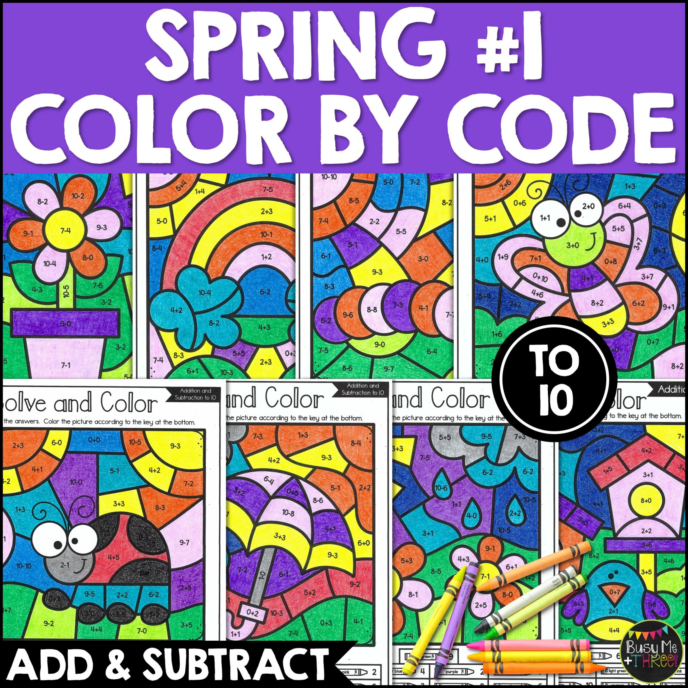 Spring Color by Code Math Addition Subtraction K-1