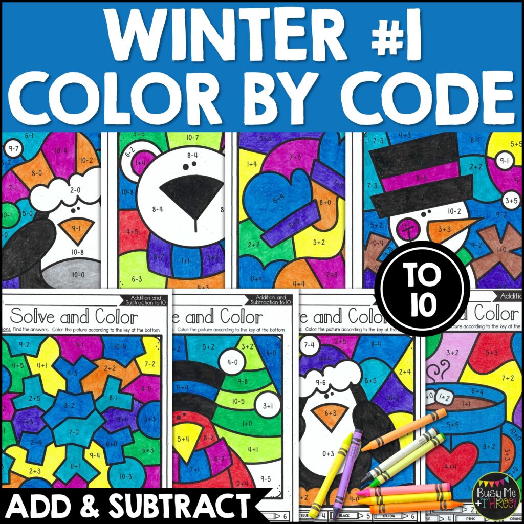 Winter Color by Code Math Addition Subtraction K-1 - Teaching Ideas ...