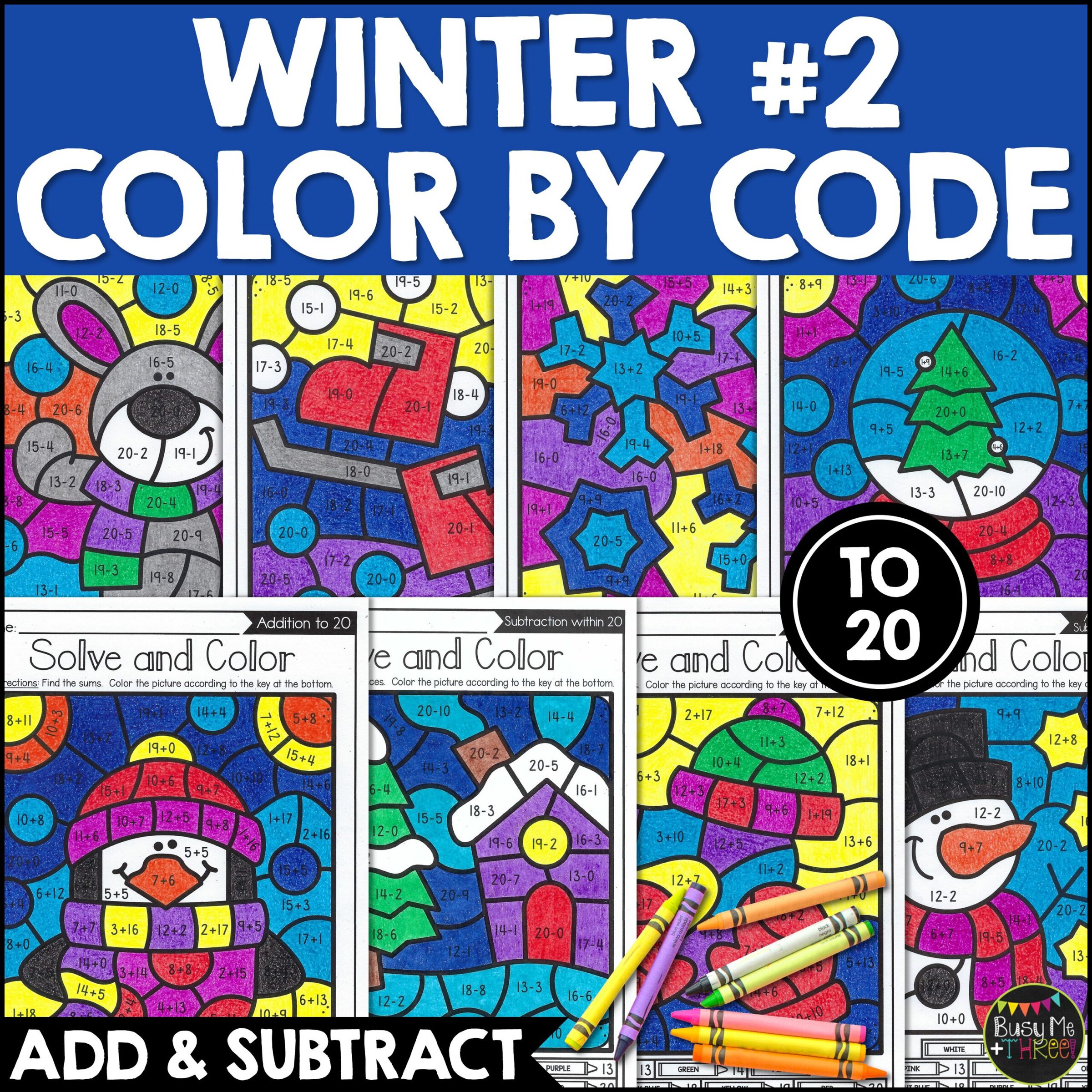 Winter Color by Code Add & Subtract to 20