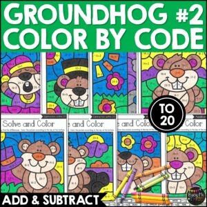 1st 2nd Grade Groundhog Day Color by Number Math to 20