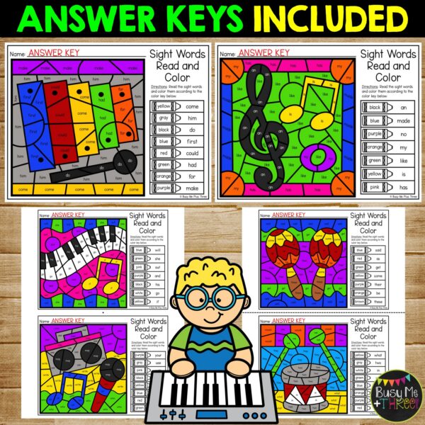 Music Color by Code Sight Words K–2 Worksheets - Teaching Ideas Made Easy