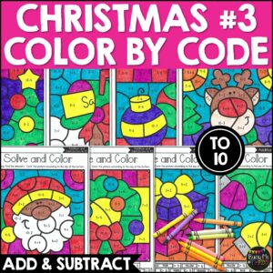 Christmas Color by Code Addition and Subtraction to 10 – Santa Math Worksheets K-1