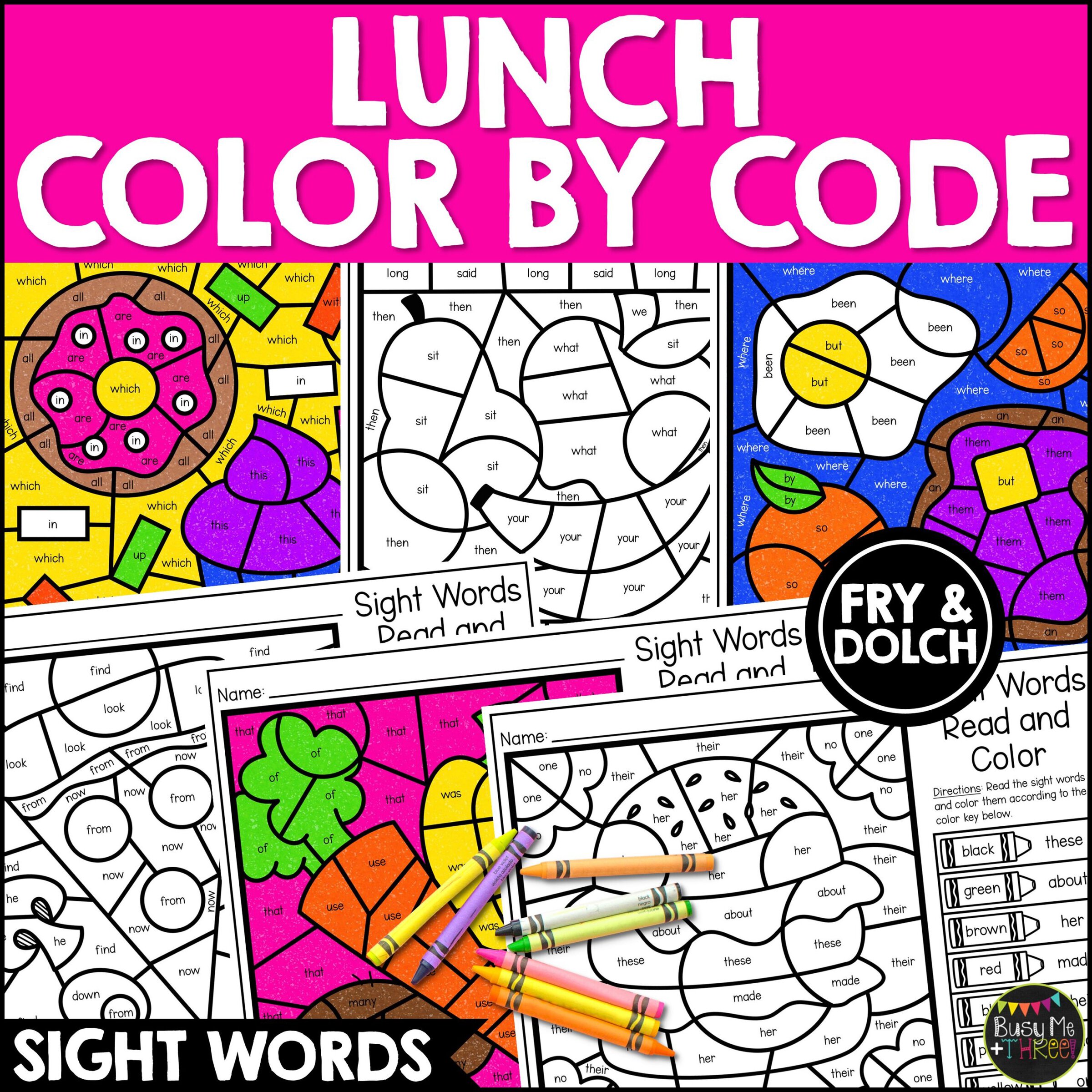 food themed color by code sight words K-2