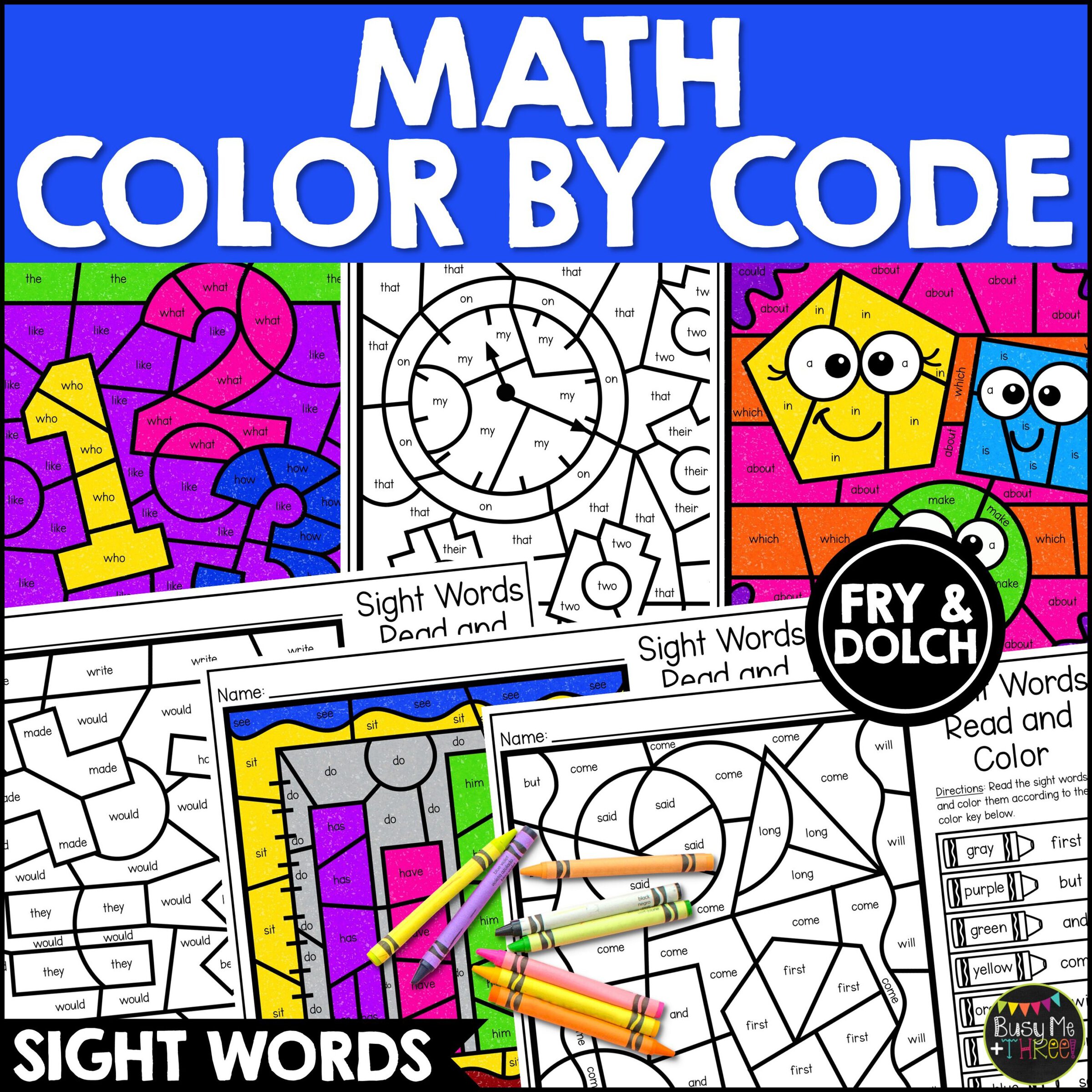 Sight Words Color by Code Math Activities K-2