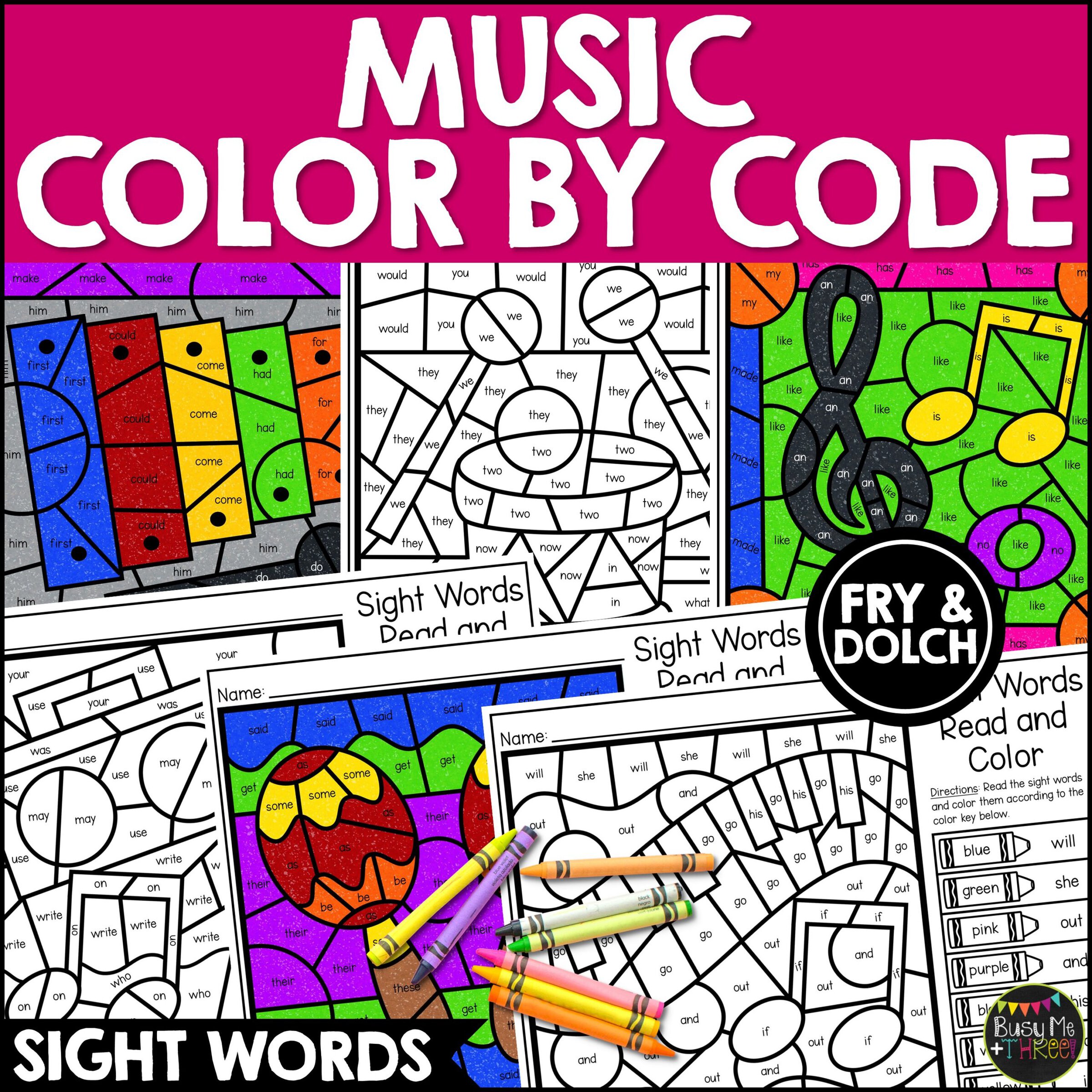 Music Color by Code Sight Words K–2 Worksheets