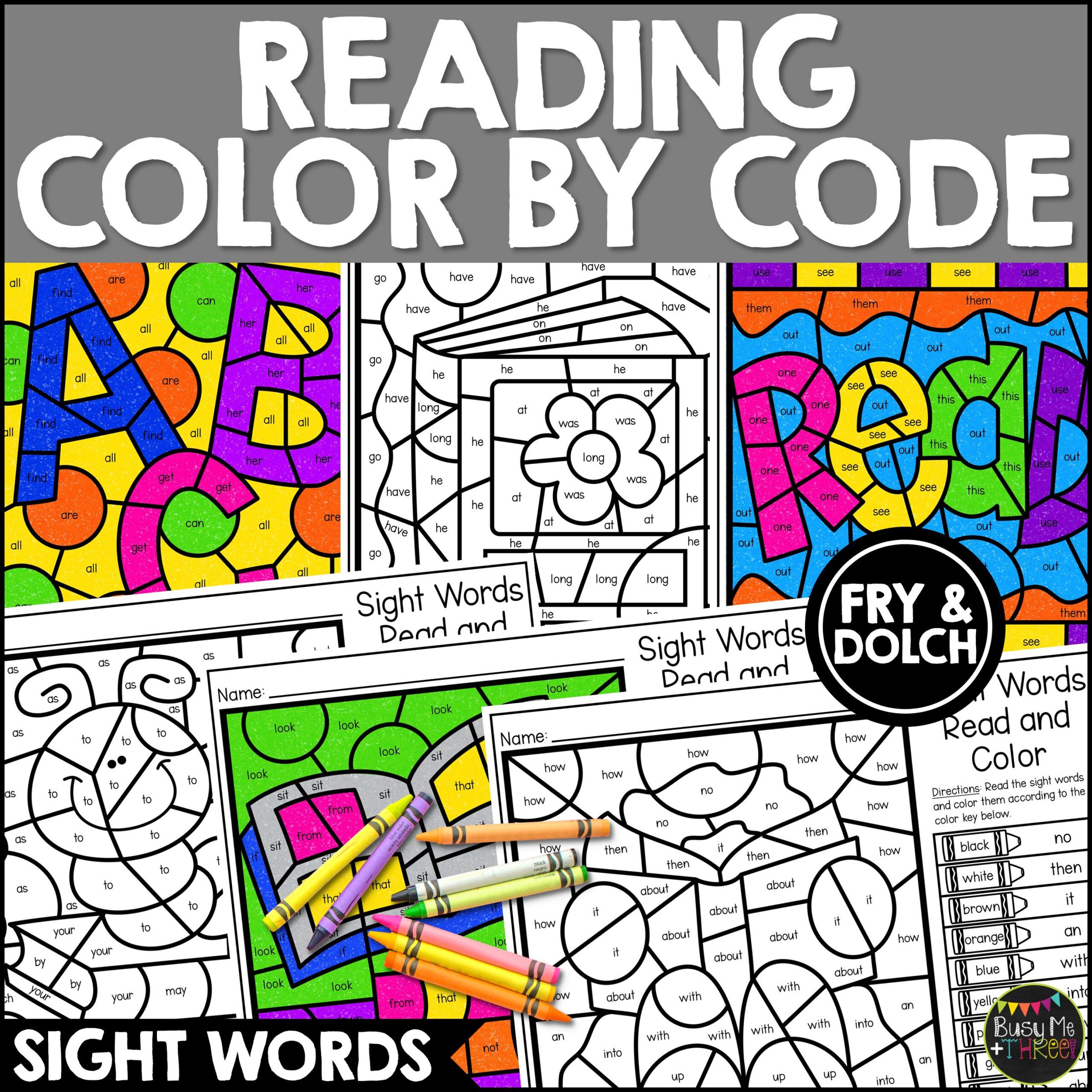 Sight Words Color by Code Reading Activities K-2