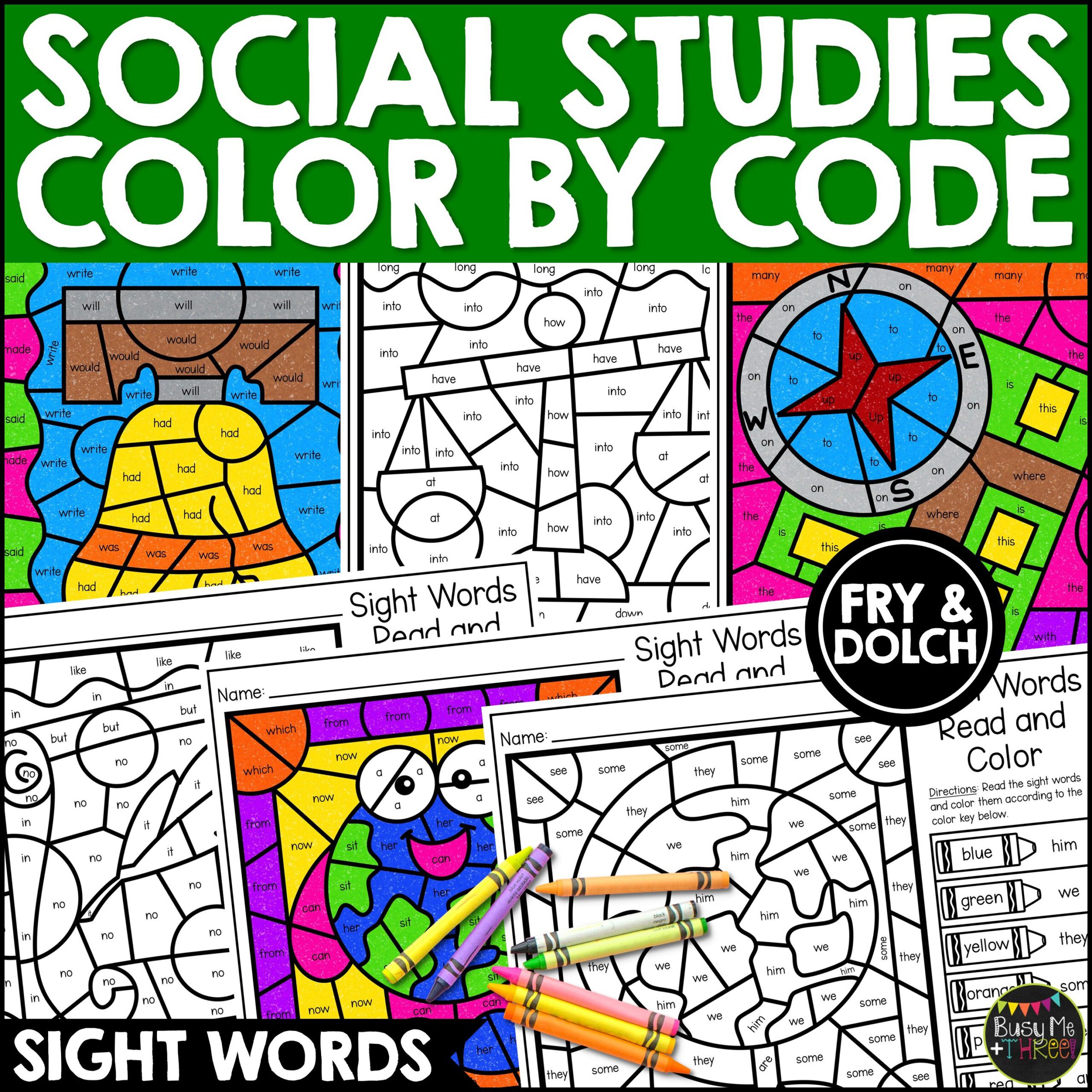 Social Studies Color by Code Sight Words K–2