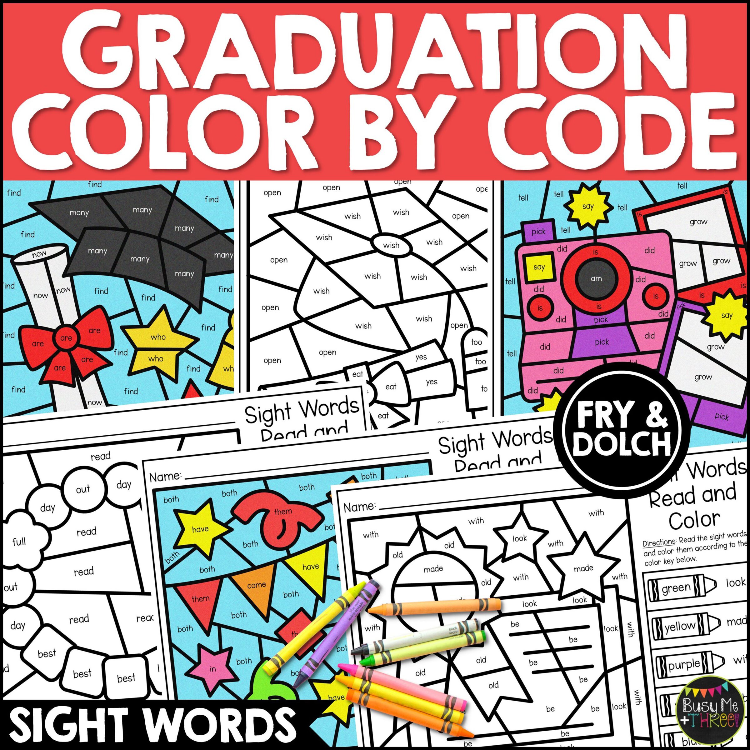 Graduation Color by Code Sight Words Activities K-2