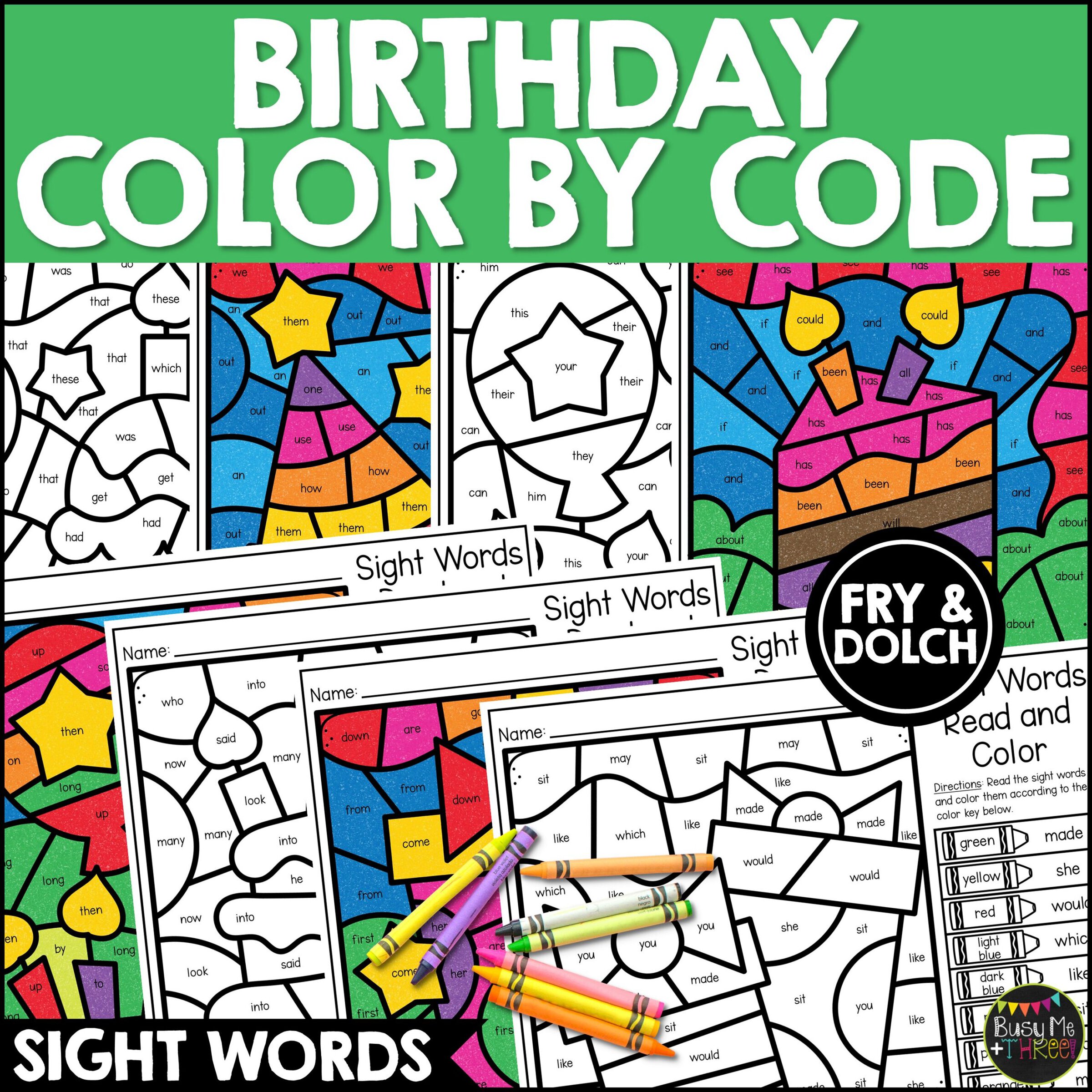 Birthday Sight Word Color by Code Activities K-2