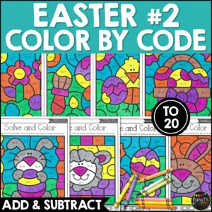 Easter Color by Code Add and Subtract to 20 1st 2nd Grade