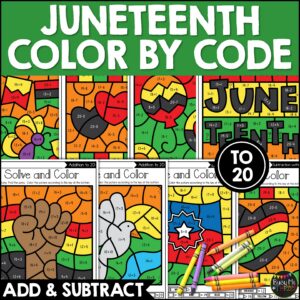 Juneteenth Color by Number Addition Subtraction to 20