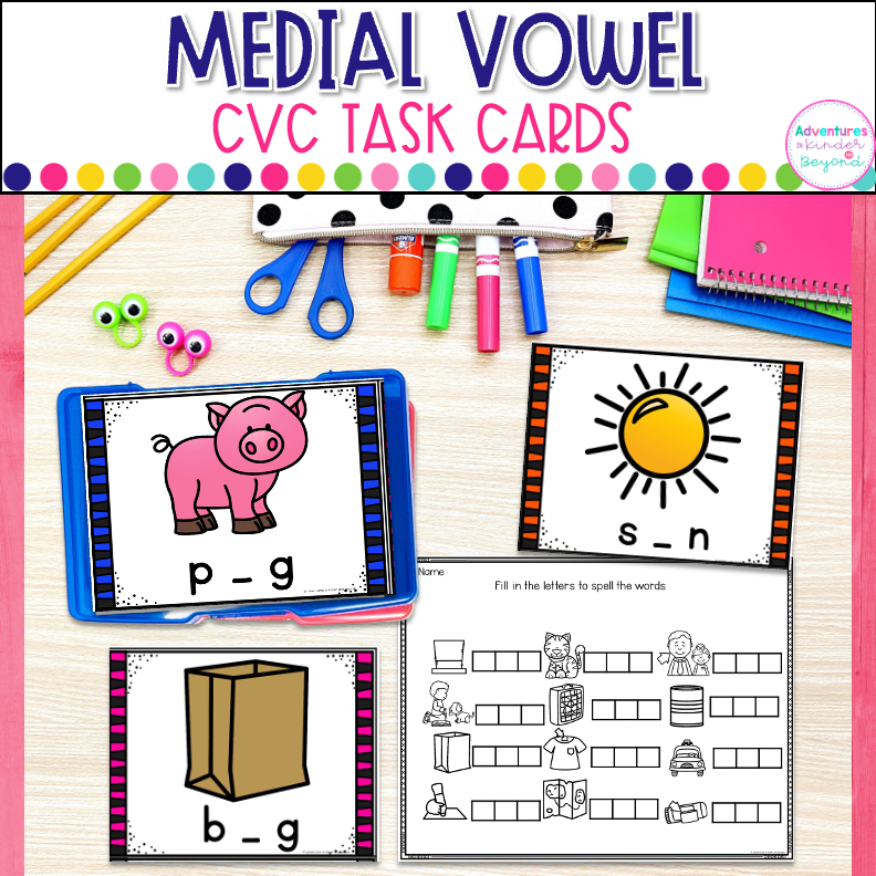 Medial Vowels Task Cards | CVC Literacy Center Activity