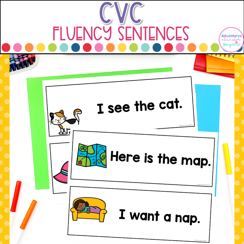 CVC Sentence Fluency Strips | Kindergarten Reading Center