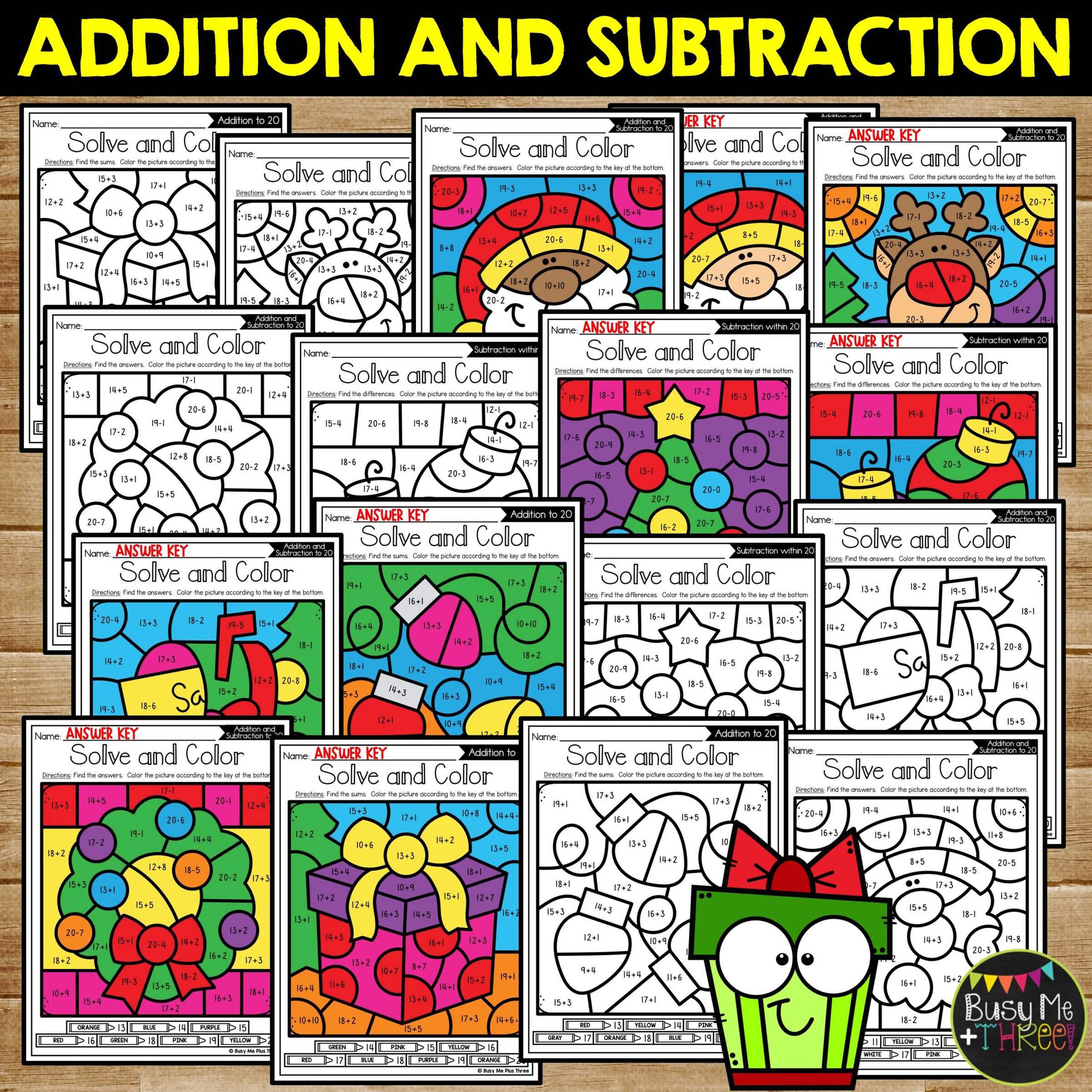 Christmas Color by Number Math Addition Subtraction to 20 - Teaching ...