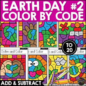 Earth Day Color by Number Addition Subtraction to 20 1st and 2nd Grade