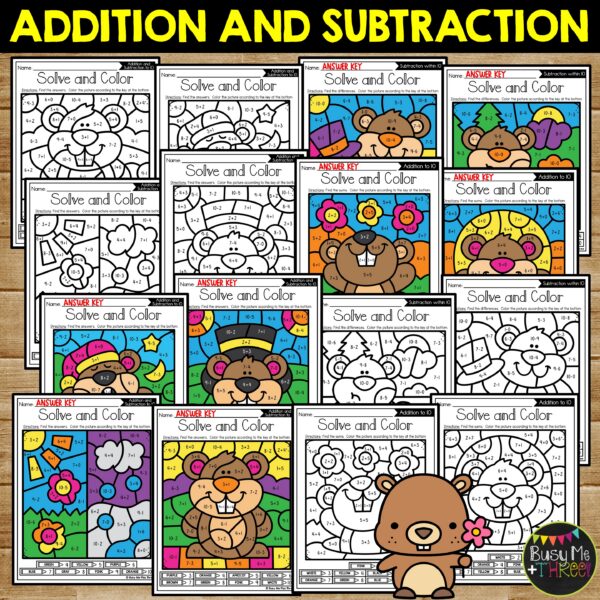 Groundhog Day Color by Code Addition Subtraction to 10 K-1 - Teaching ...