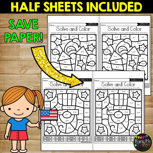 4th of July Color by Code Math K-1 Addition and Subtraction to 10 ...
