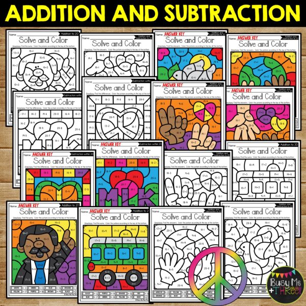 MLK Day Color by Number Math Worksheets 1st 2nd Grade - Teaching Ideas ...