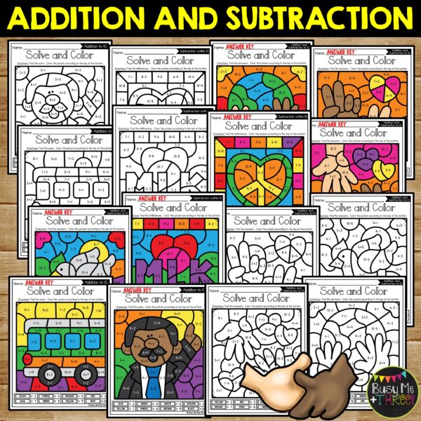 MLK Day Color by Code Add and Subtract to 10 - Teaching Ideas Made Easy
