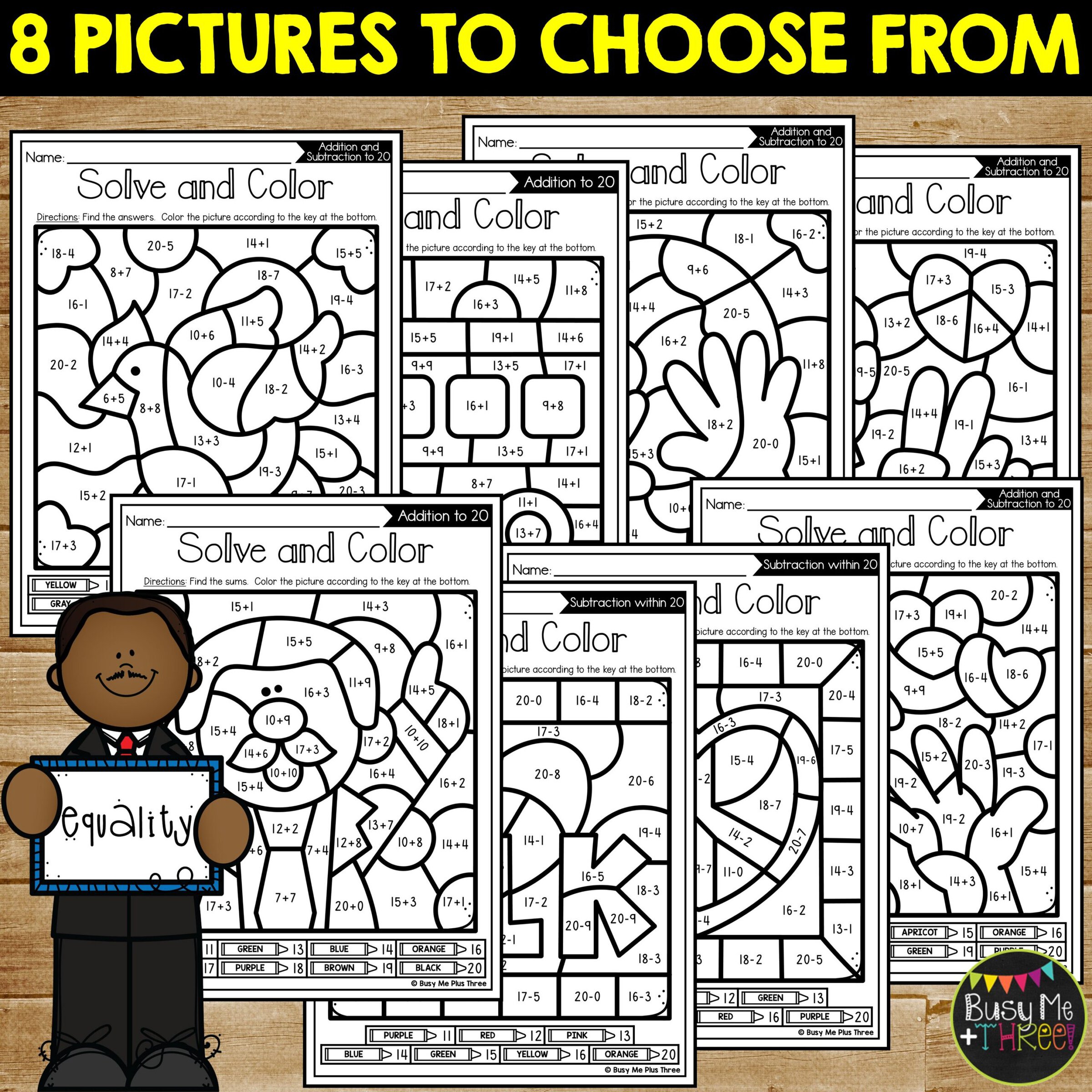 MLK Day Color by Number Math Worksheets 1st 2nd Grade - Teaching Ideas ...