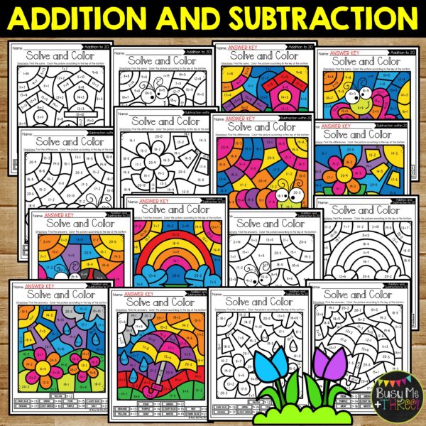 Spring Color by Code Addition Subtraction to 20 - Teaching Ideas Made Easy