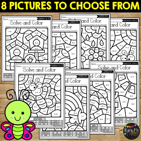 Spring Color by Code Addition Subtraction to 20 - Teaching Ideas Made Easy