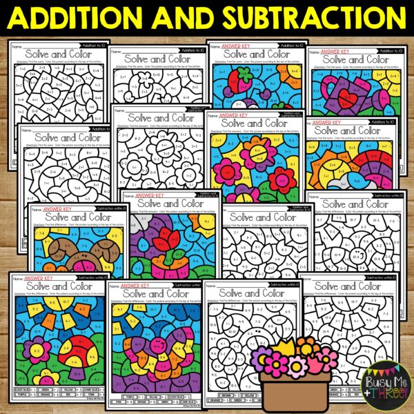 Spring Color by Code Add & Subtract Math Worksheets - Teaching Ideas ...