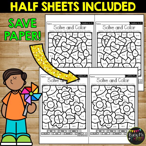 Spring Color by Code Add & Subtract Math Worksheets - Teaching Ideas ...