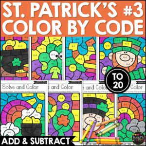 St. Patrick's Day Color by Number Math Addition and Subtraction to 20