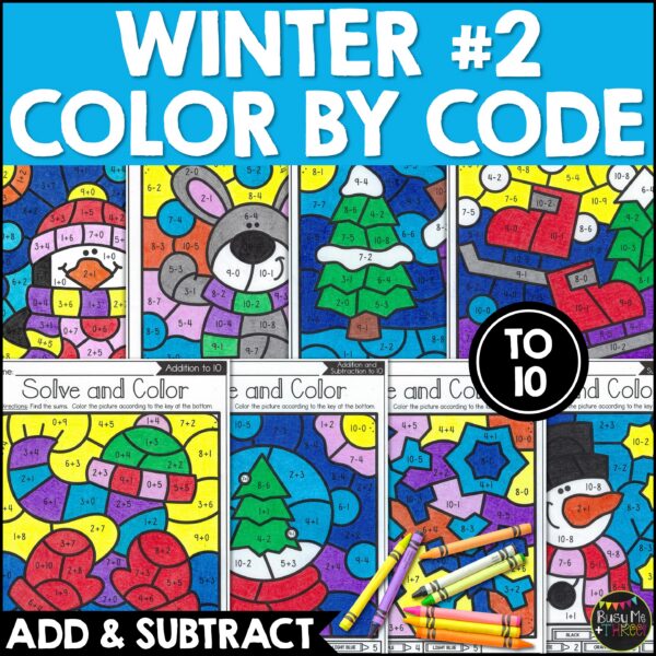 Winter Color by Code Addition Subtraction to 10 - Teaching Ideas Made Easy