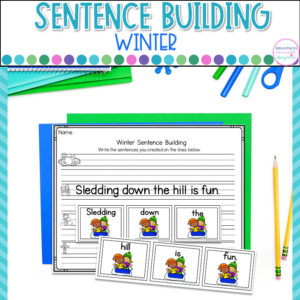 Winter sentence building activities for kindergarten with seasonal sentence writing, reading practice, and literacy center activities.