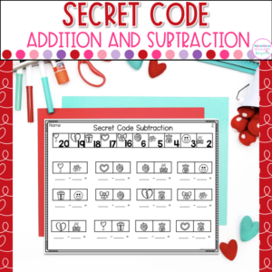 Valentine's Day math activities featuring addition and subtraction worksheets for students practicing number sense and math fluency.