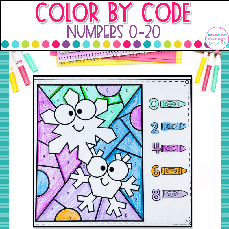 Color by number worksheets for numbers 1-20 featuring number recognition activities for kindergarten math centers and independent learning.
